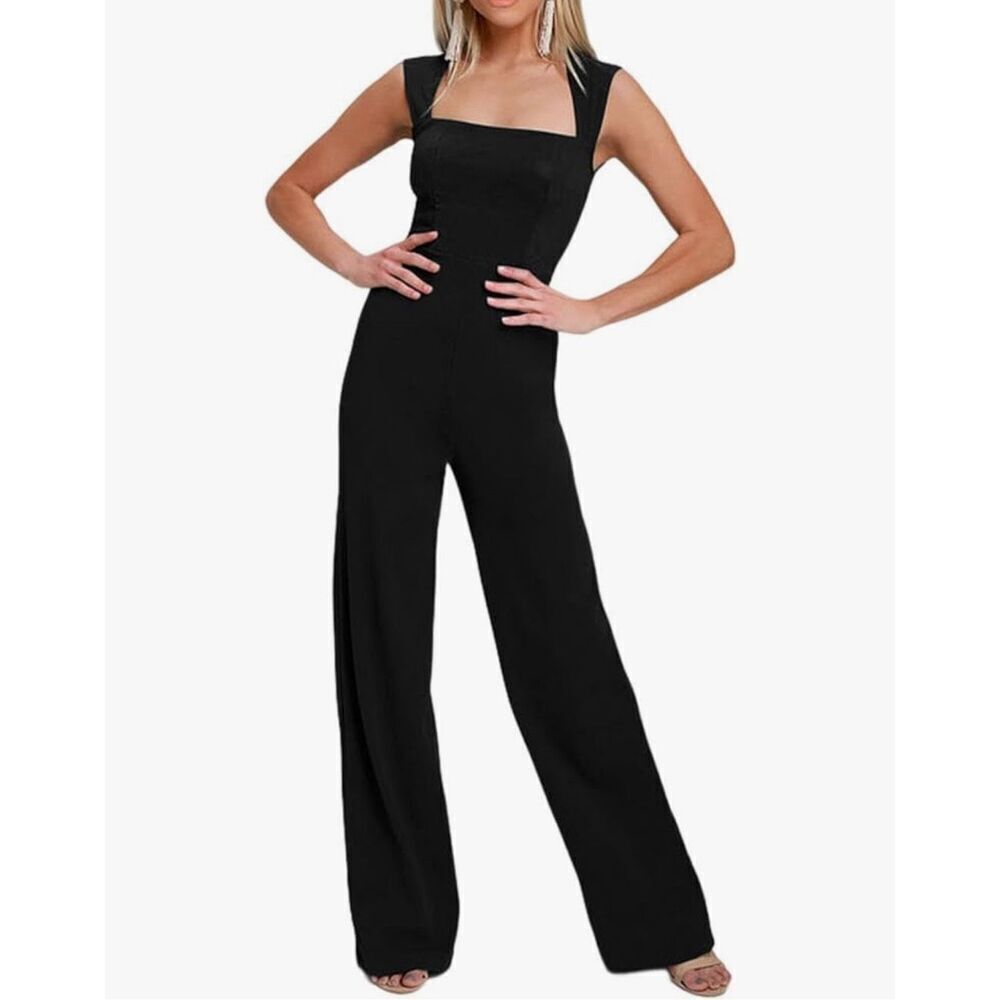 NEW Happy Sailed Square Neck Jumpsuit Wide Leg Pants XL